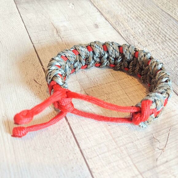 Handmade Paracord Bracelet Adjustable Red Brown Unisex - Picture 3 of 3